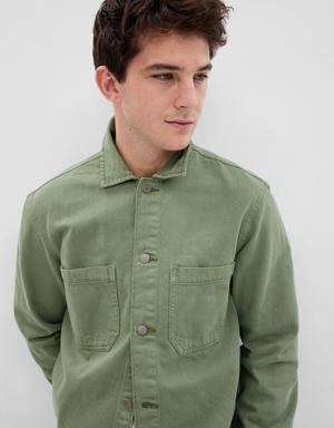 Denim Utility Shirt Jacket with Washwell green