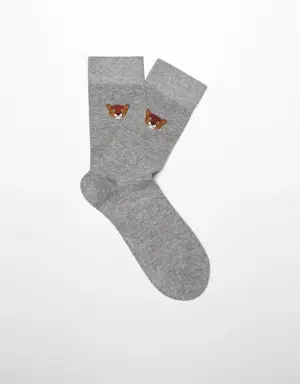 Hayvan deseni işlemeli pamuklu çorap