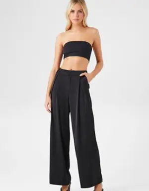 Forever 21 Satin Wide Leg Trousers Black