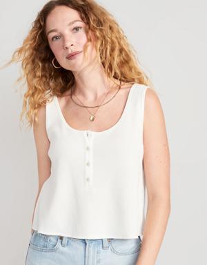 Thermal-Knit Cropped Henley Tank Top for Women white