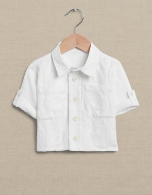 Botanica Embroidered Linen Shirt for Baby + Toddler white