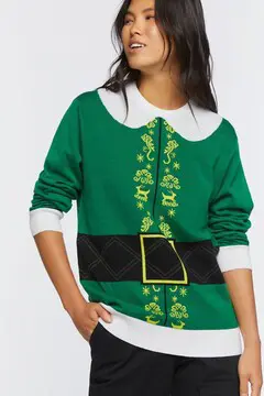 Forever 21 Forever 21 Elf Print Sweater Green/Multi. 2