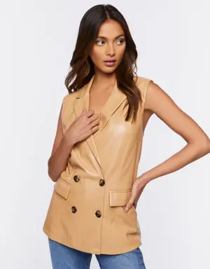 Forever 21 Faux Leather Double Breasted Vest Tan