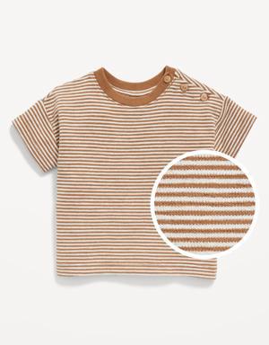 Unisex Printed Buttoned-Shoulder Textured-Knit T-Shirt for Baby brown