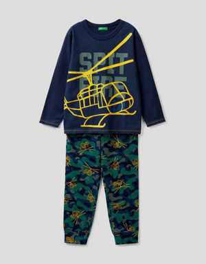 Erkek Çocuk Lacivert Desenli Pijama Takımı