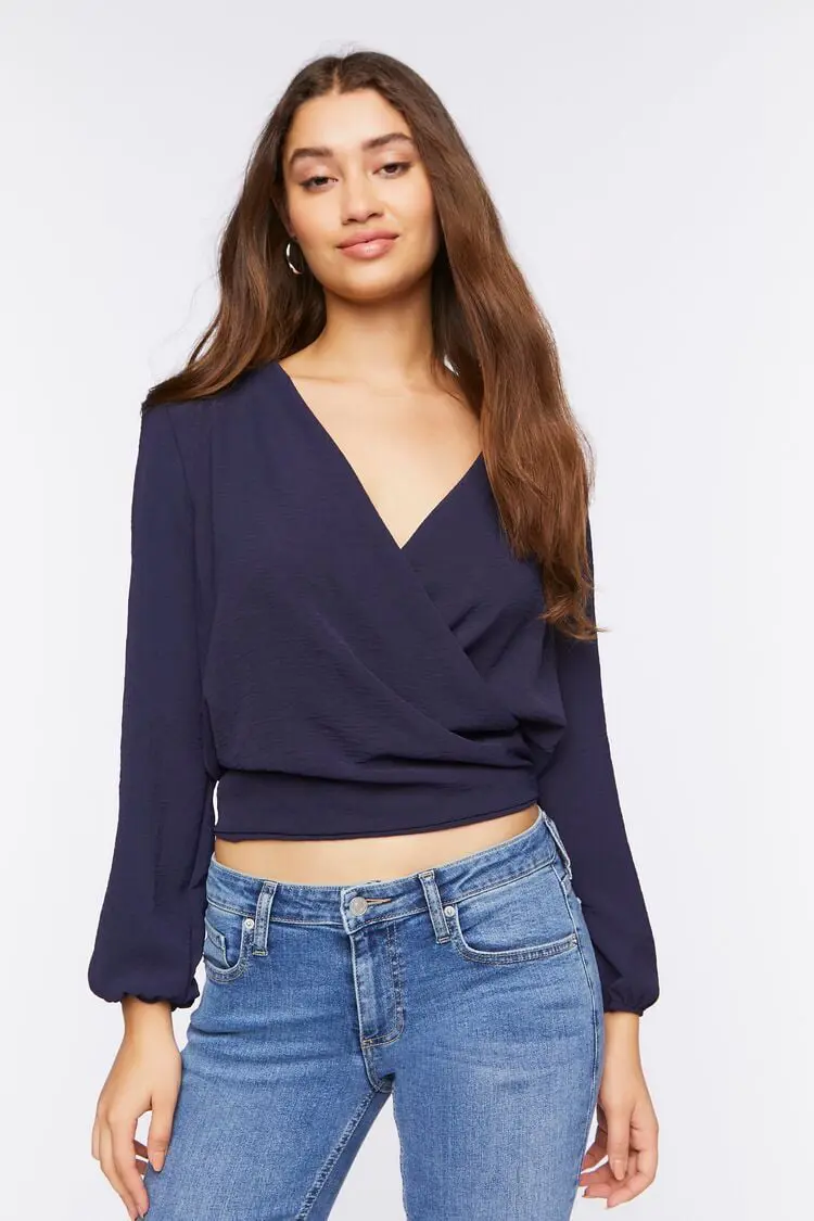 Forever 21 Forever 21 Surplice Long Sleeve Top Navy. 1 Forever 21 Forever 21 Surplice Long Sleeve Top Navy. 1