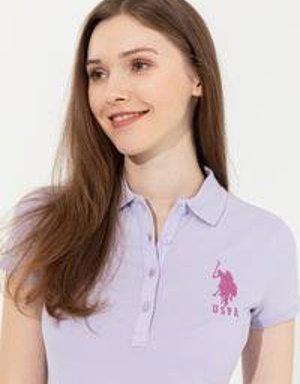 Kadın Lila Polo Yaka Basic T-Shirt