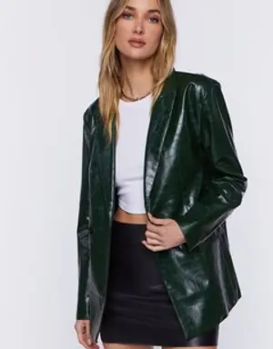 Forever 21 Faux Croc Leather Blazer Hunter Green