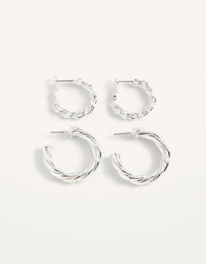 Silver-Toned Twisted Hoop Earrings 2-Pack for Women gold