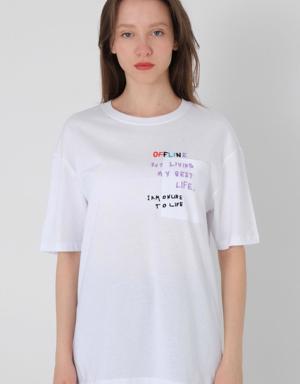 Sol Göğsü Yazılı Oversize T-shirt