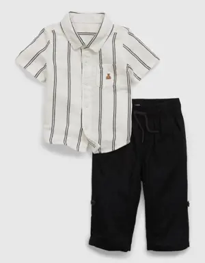 Baby Linen-Cotton Outfit Set black