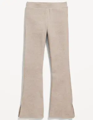 Plush Cozy-Knit Side-Slit Flare Pants for Girls beige