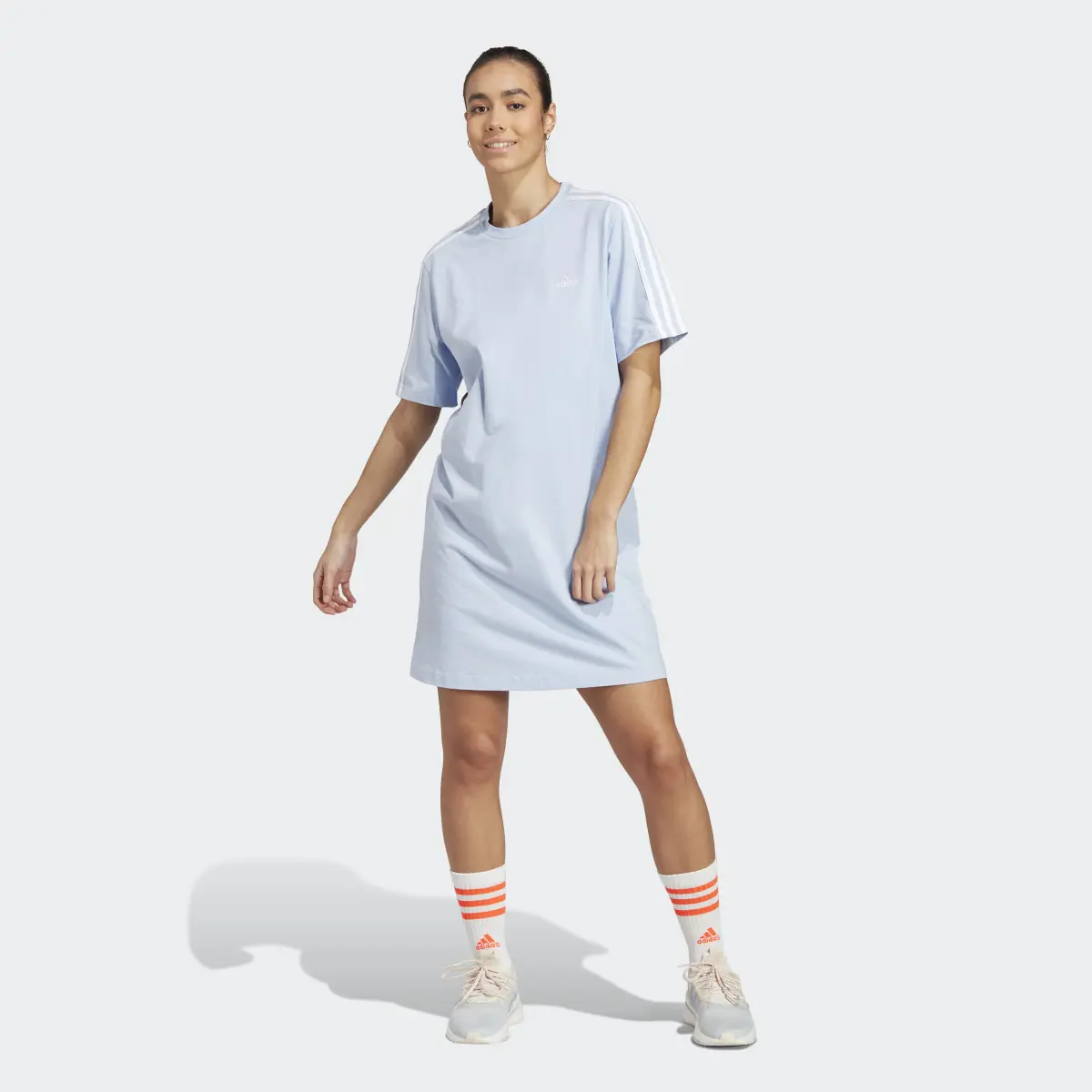 Adidas Essentials 3-Stripes Single Jersey Boyfriend Tee Dress. 1