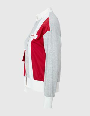 Zippered Pocket Detailed Greymelange Red Top