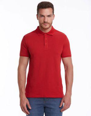Kırmızı Regular Fit Düz 100% Pamuk Polo Yaka Tişört
