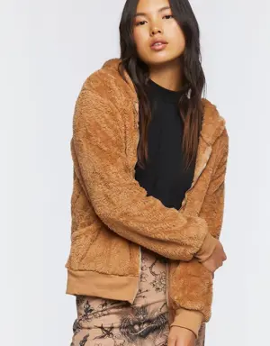 Forever 21 Faux Shearling Zip Up Hoodie Taupe