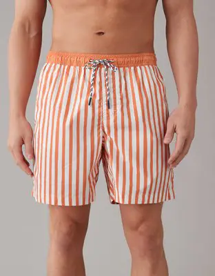 American Eagle Striped Flex 7" Swim Trunk. 1