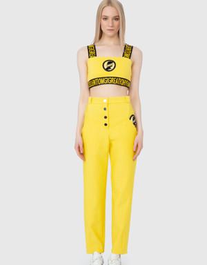 Embroidery Rigged Detailed Strap Crop Yellow Top