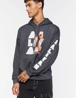 Forever 21 Aaliyah Graphic Drawstring Hoodie Heather Grey/Multi