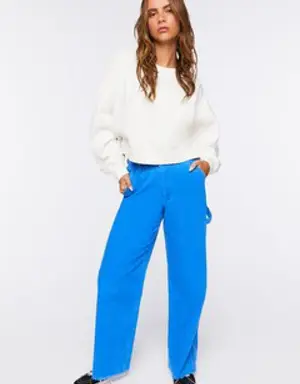 Forever 21 Frayed Corduroy Mid Rise Pants Blue Jewel