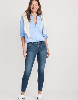 Mid-Rise Rockstar Super-Skinny Cut-Off Ankle Jeans for Women blue