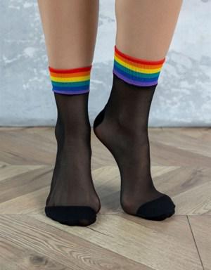 Çok Renkli Çizgili İnce Kadın Step Çorap SİYAH
