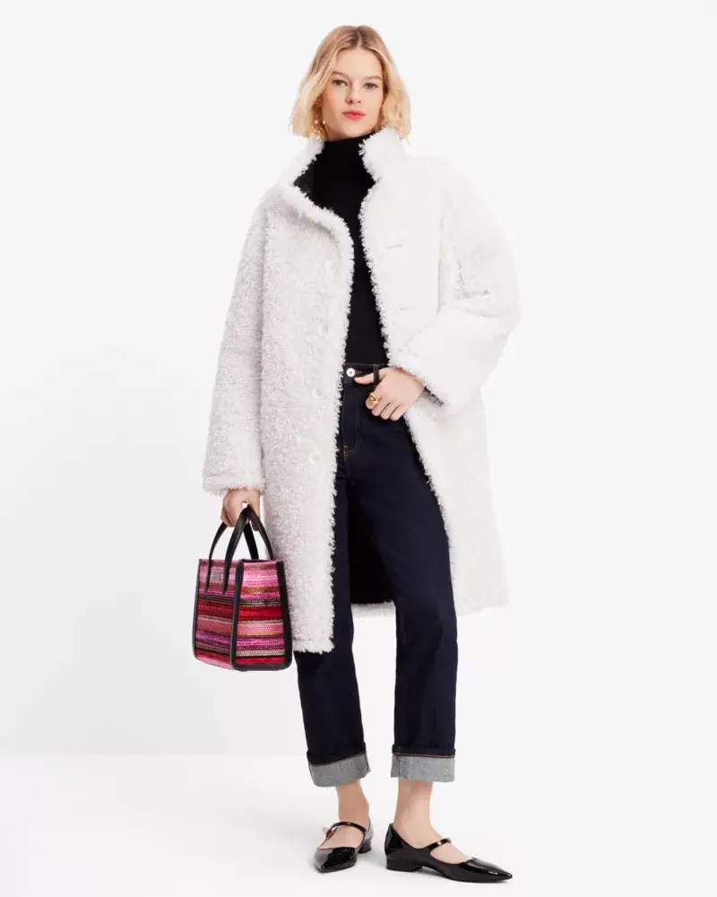 Kate Spade Reversible Faux Patent Shearling Coat. 2