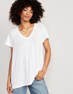 Old Navy Oversized V-Neck Linen-Blend Tunic T-Shirt for Women white