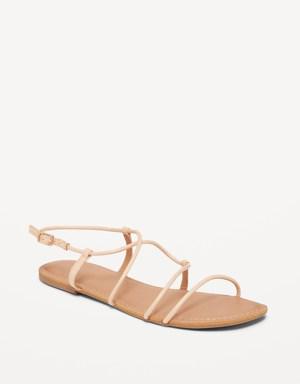 Faux-Leather Asymmetric Strappy Sandals for Women beige