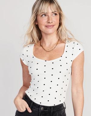 Polka-Dot Sweetheart-Neck Rib-Knit T-Shirt multi