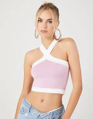 Forever 21 Sweater Knit Halter Top Pink/White