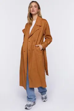 Forever 21 Forever 21 Faux Suede Belted Trench Coat Camel. 2