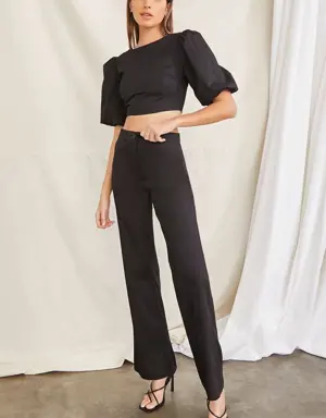 Forever 21 Puff Sleeve Crop Top &amp; Pants Set Black