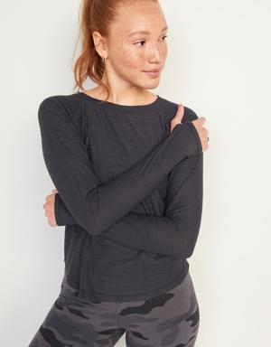 Long-Sleeve Breathe ON Slub-Knit T-Shirt for Women black