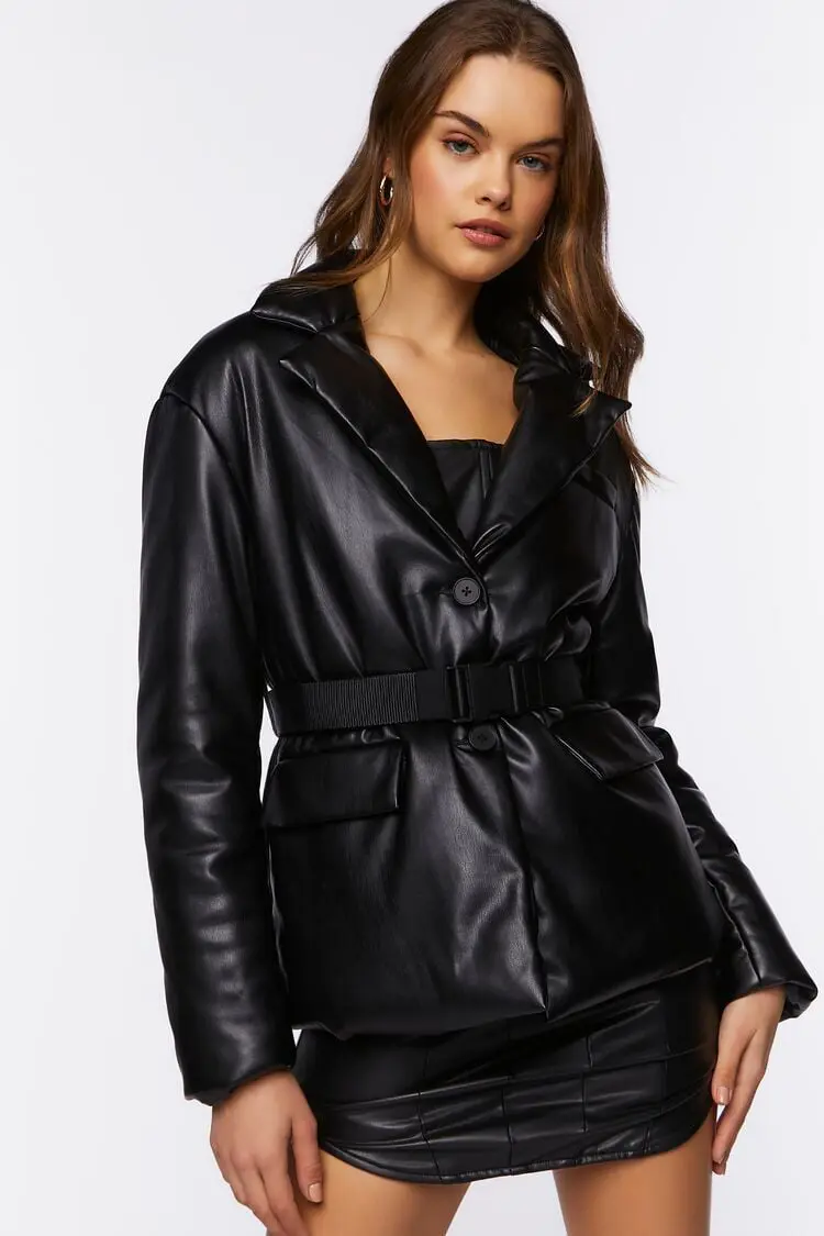 Forever 21 Forever 21 Faux Leather Belted Jacket Black. 1