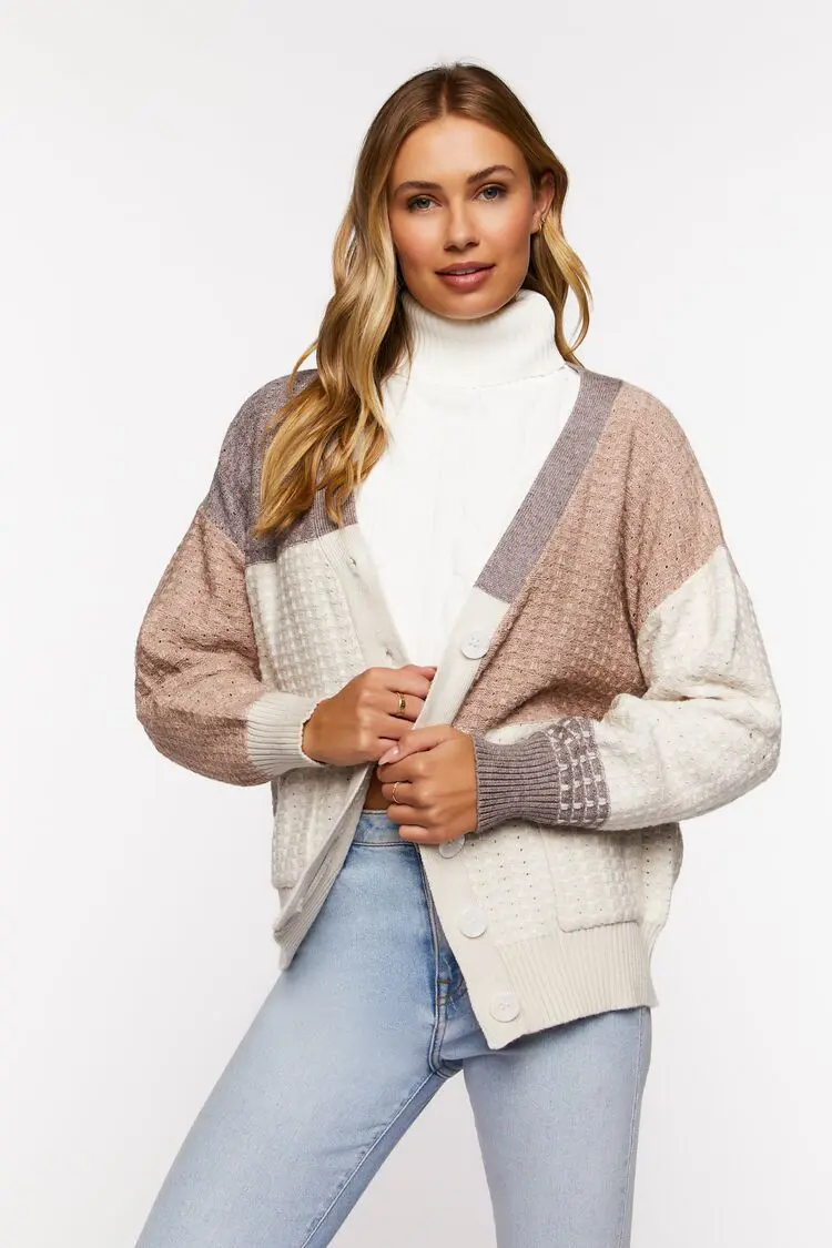 Forever 21 Forever 21 Colorblock Cardigan Sweater Cream/Multi. 1