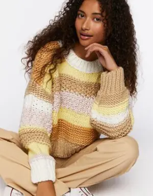 Forever 21 Striped Purl Knit Sweater Cream/Multi