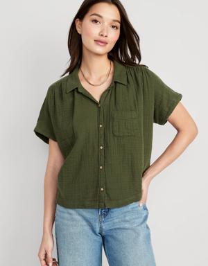 V-Neck Dolman-Sleeve Blouse for Women green