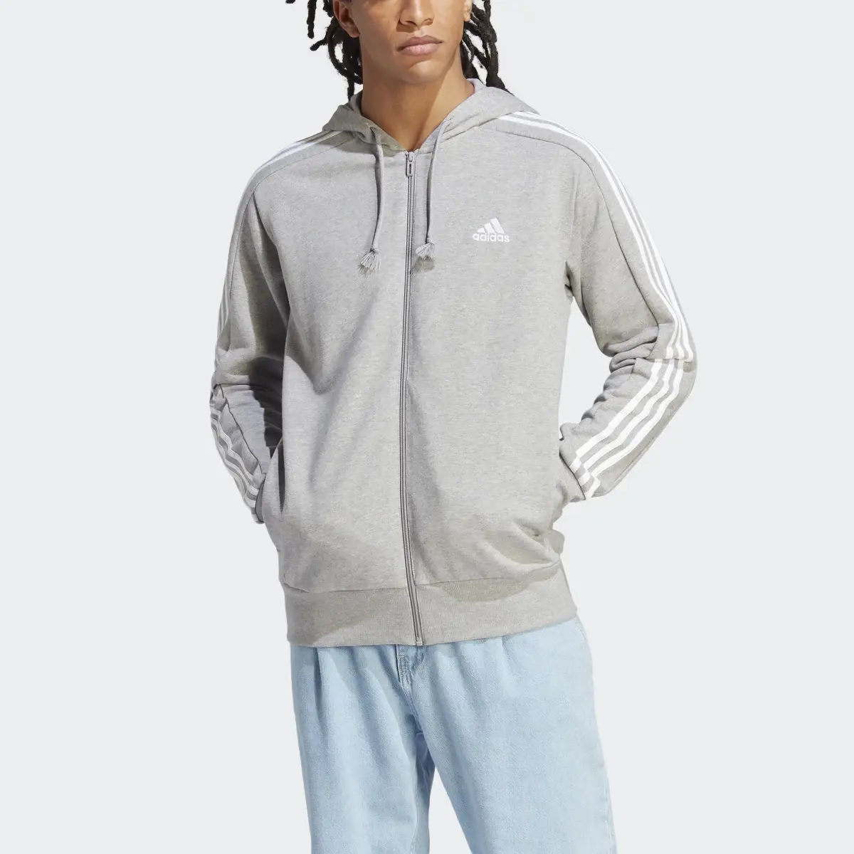 Adidas Essentials French Terry 3-Stripes Full-Zip Hoodie. 1