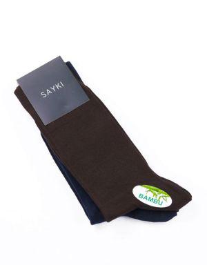 Kahverengi Düz Pamuklu Dikişsiz İkili Soket Çorap