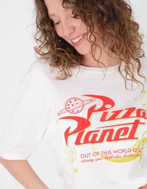 Bisiklet Yaka Pizza Planet Baskılı T-shirt