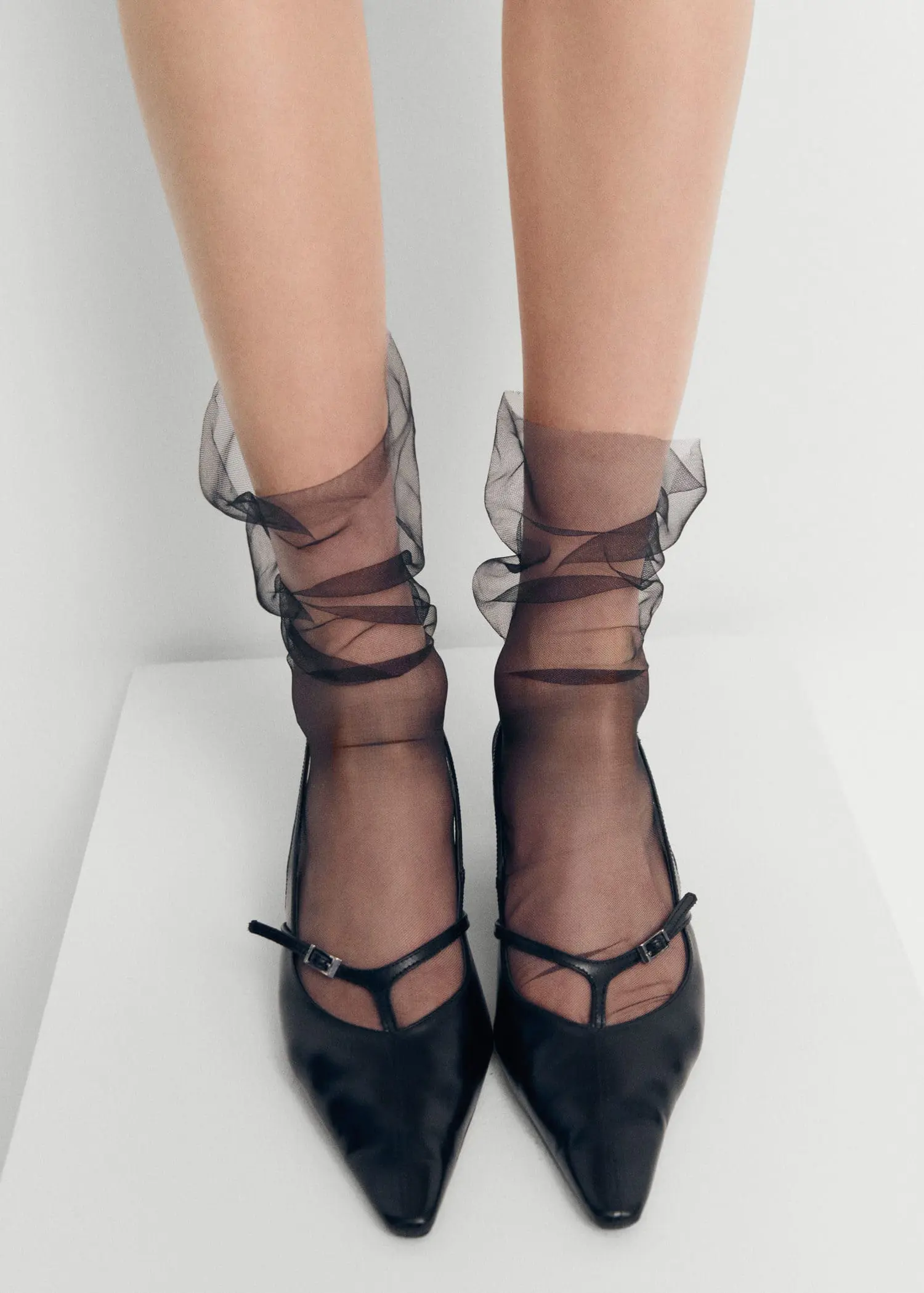 Mango Leather heeled slingback shoes with buckles. 1
