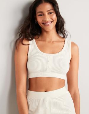 Waffle-Knit Pajama Cami Bralette Top for Women white
