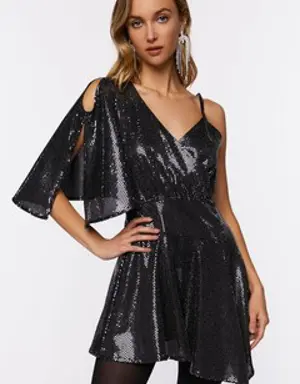 Forever 21 Sequin Asymmetrical Mini Dress Black/Silver