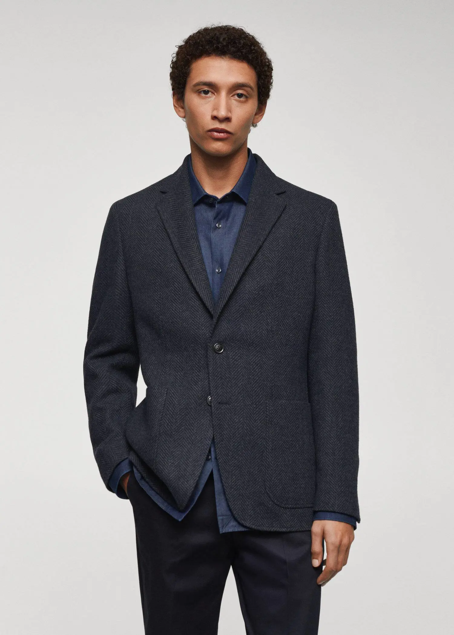 Mango Slim-fit herringbone wool suit jacket. 1