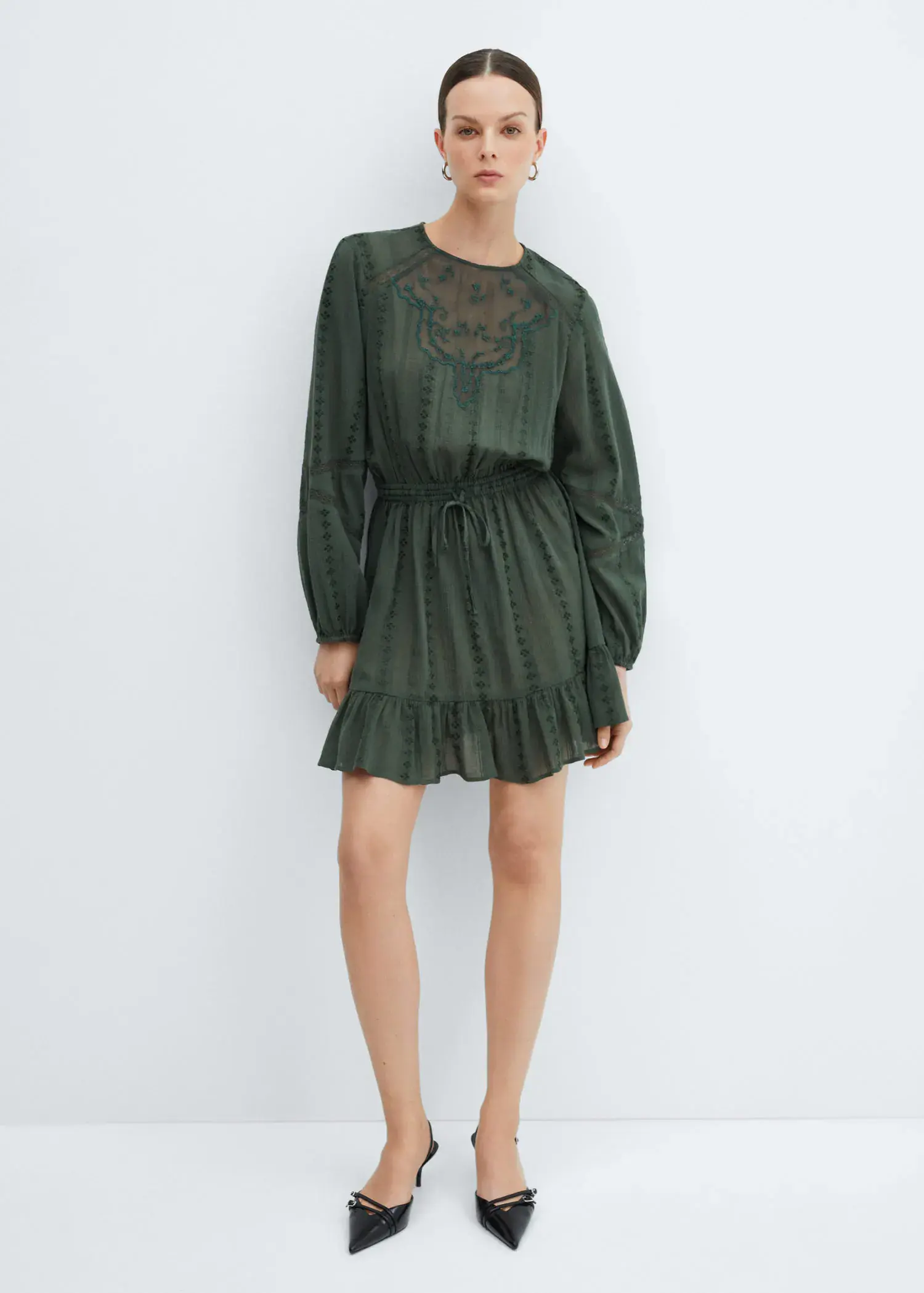 Mango Puff-sleeved embroidered dress. 1