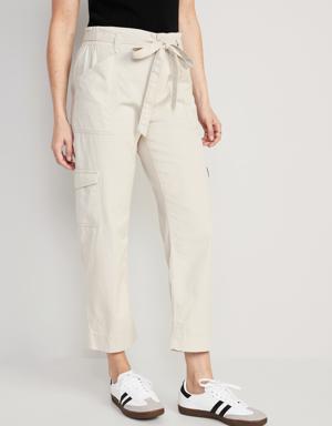 Old Navy High-Waisted Tie-Belt Cargo Straight Workwear Ankle Pants for Women beige