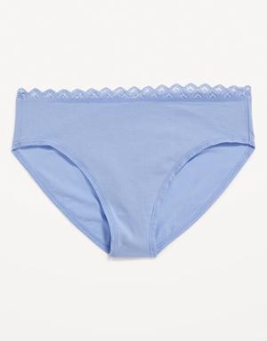 High-Waisted Lace-Trimmed Bikini Underwear for Women blue