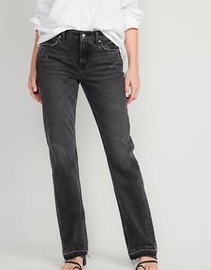 Mid-Rise Slouchy Boot-Cut Black Non-Stretch Cut-Off Jeans for Women