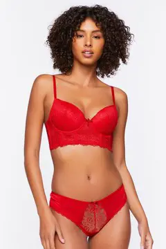 Forever 21 Forever 21 Lace Bustier Bra &amp; Panty Lingerie Set Red. 2